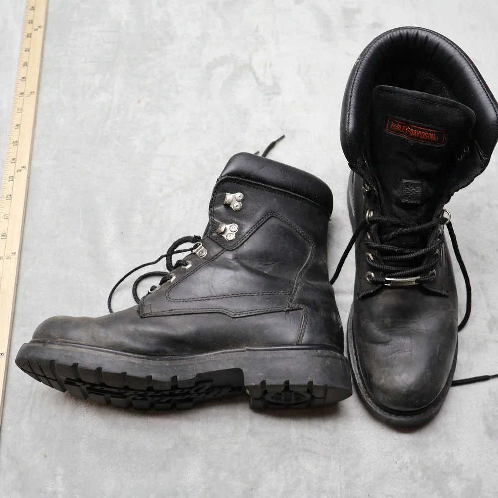 Harley Davidson Leather Boots Mens 10 Black Biker Motorcycle Lug Sole Vintage